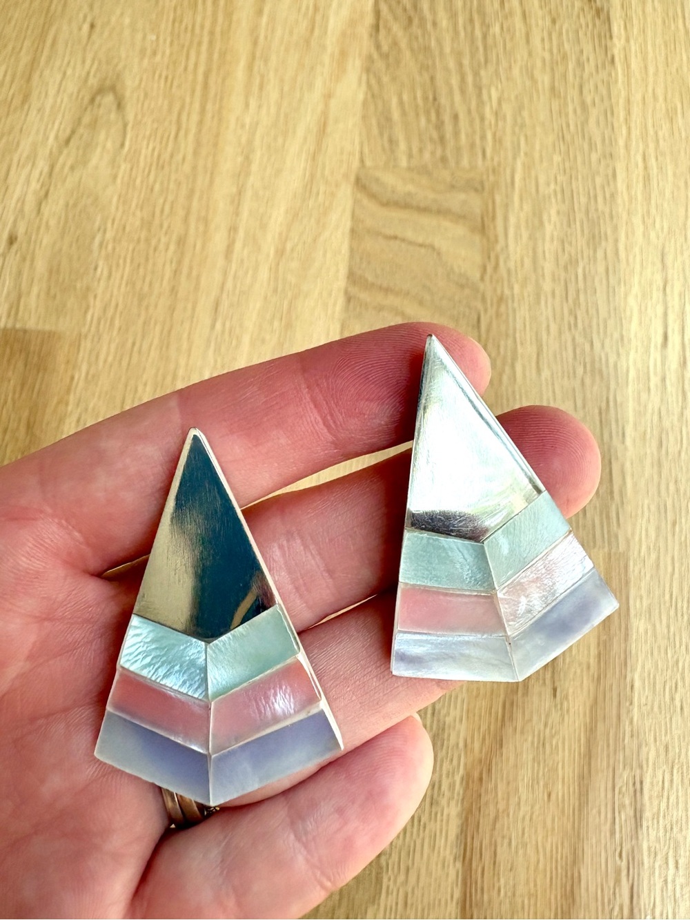 Geometric Inlay Earrings with Pastel Accents